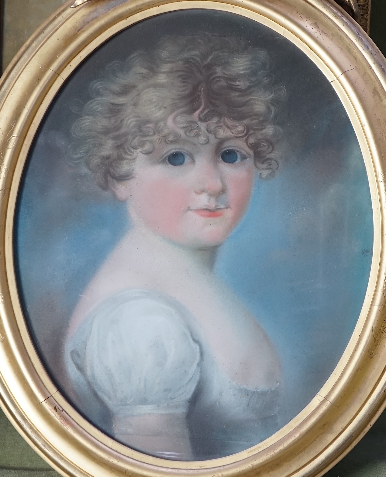 Early 19th century English School , Portrait of a child, pastel on paper, 31.5 x 25cm